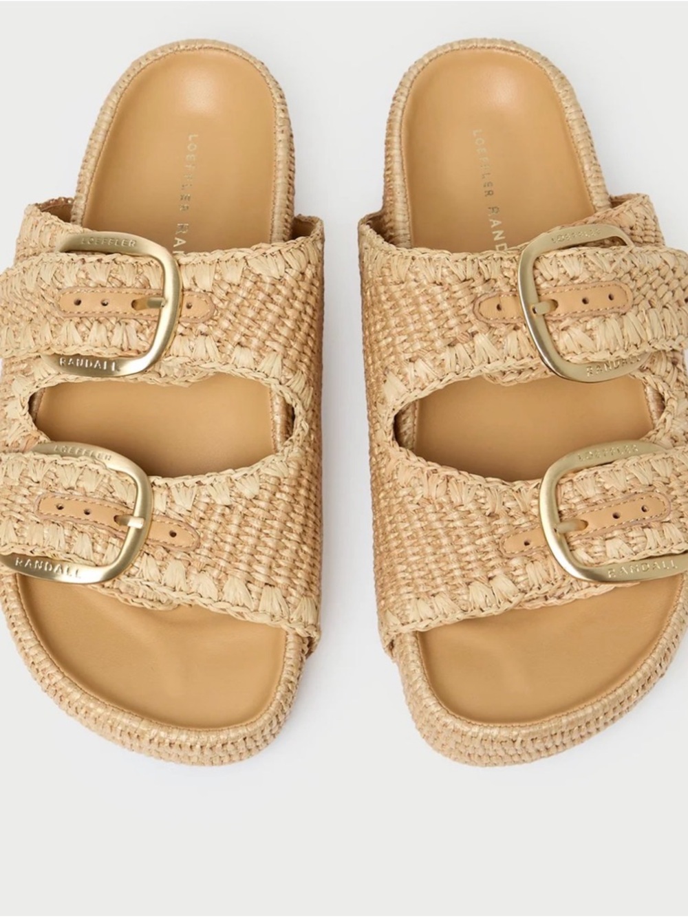 Loeffler Randall Natural Raffia Double-Buckle Slide Sandals